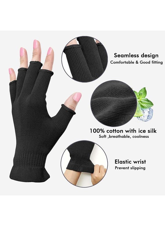 Fingerless Moisturizing Gloves, Half Finger Touchscreen Beauty Glove for Eczema, SPA, Dry Hands, Skin Treatment, Summer Sun UV Protection (S/M, black-1pair)