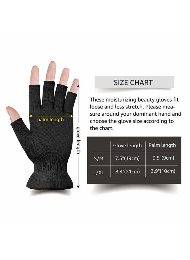 Fingerless Moisturizing Gloves, Half Finger Touchscreen Beauty Glove for Eczema, SPA, Dry Hands, Skin Treatment, Summer Sun UV Protection (S/M, black-1pair)