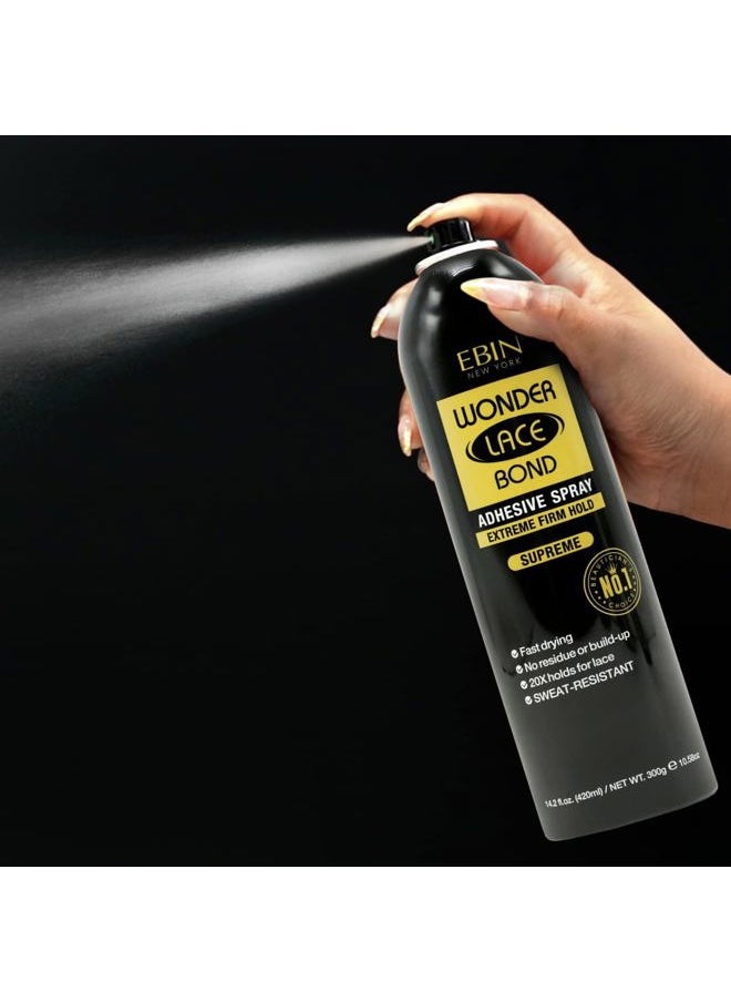 Wonder Lace Bond Adhesive Spray - Supreme (Extreme Firm Hold), 2.7 fl. oz./ 80ml | Fast Drying, No Residue, No Build up, Powerful Hold, All-Day Hold, Daily Wig Application