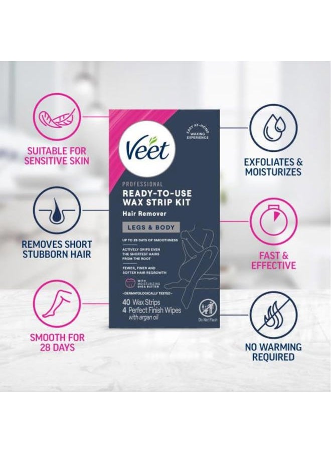 Leg and Body Hair Remover Cold Wax Strips, 40 ct (Pack of 2)