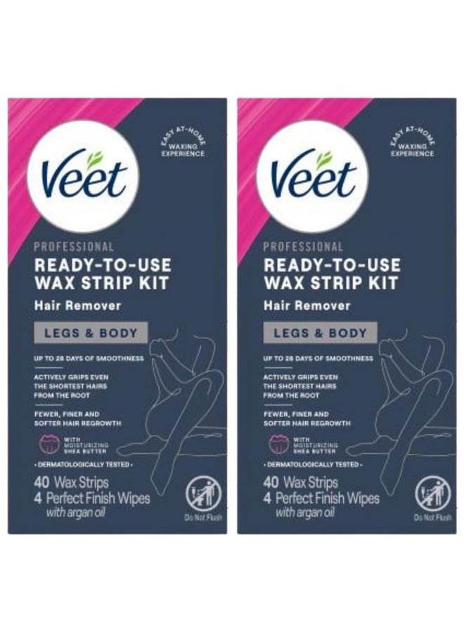 Leg and Body Hair Remover Cold Wax Strips, 40 ct (Pack of 2)