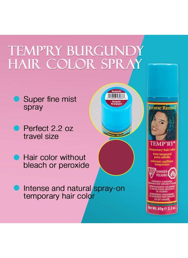 Temporary Hair Color Spray, Burgundy - Intense Fast-Drying, Non-Sticky, Travel Size Hair Tint for Instant Vivid Color, 2.2 oz