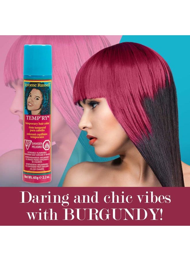 Temporary Hair Color Spray, Burgundy - Intense Fast-Drying, Non-Sticky, Travel Size Hair Tint for Instant Vivid Color, 2.2 oz