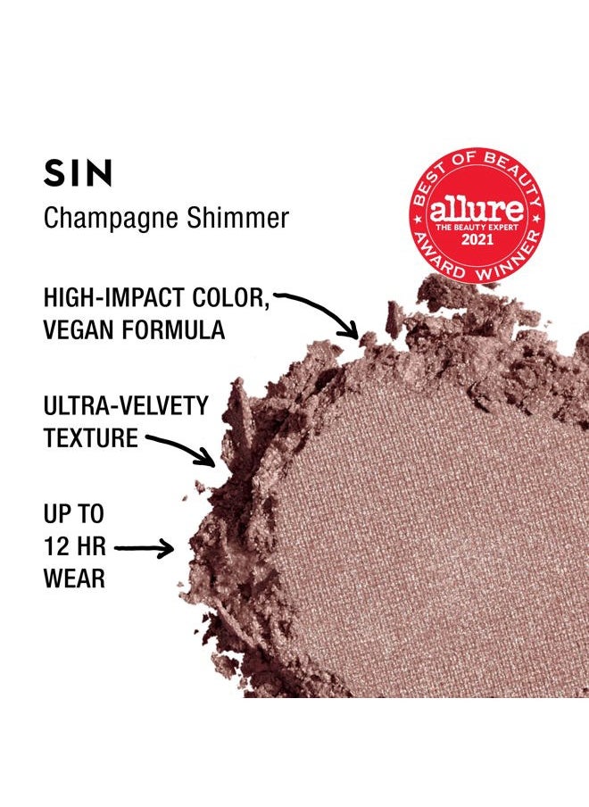 24/7 Longwear Eyeshadow Single (Sin - Champagne Shimmer), High-Pigment Eye Shadow Compact, Smooth & Blendable Colors, Crease-free, Vegan - 0.06 oz