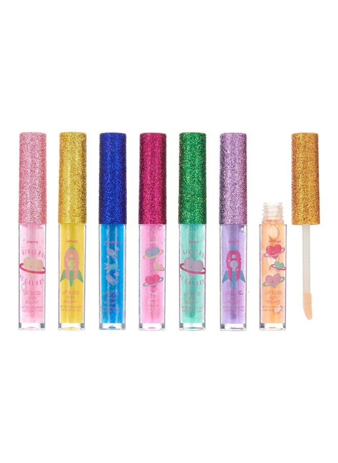 7pc Girls Rule The Galaxy Lip Gloss Collection For Girls Teens & Women, Flavored Lip Gloss Glitter Lip Kit Party Favors