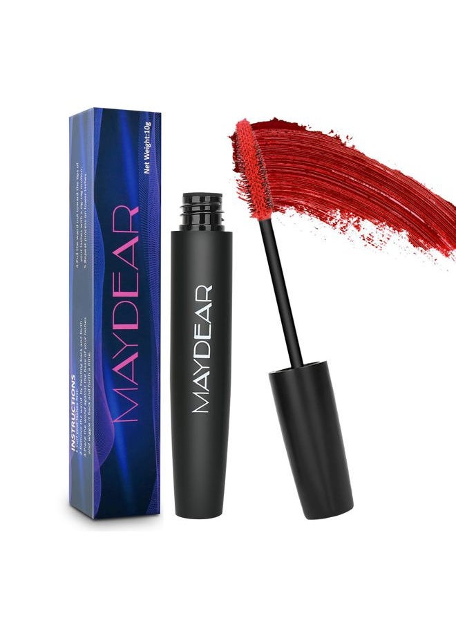 Red Mascara for Eyelashes, Waterproof Colored Mascara Long Lasting Smudgeproof Color Mascara for Women Fast Dry Lengthening Eye Makeup Party Stage Use