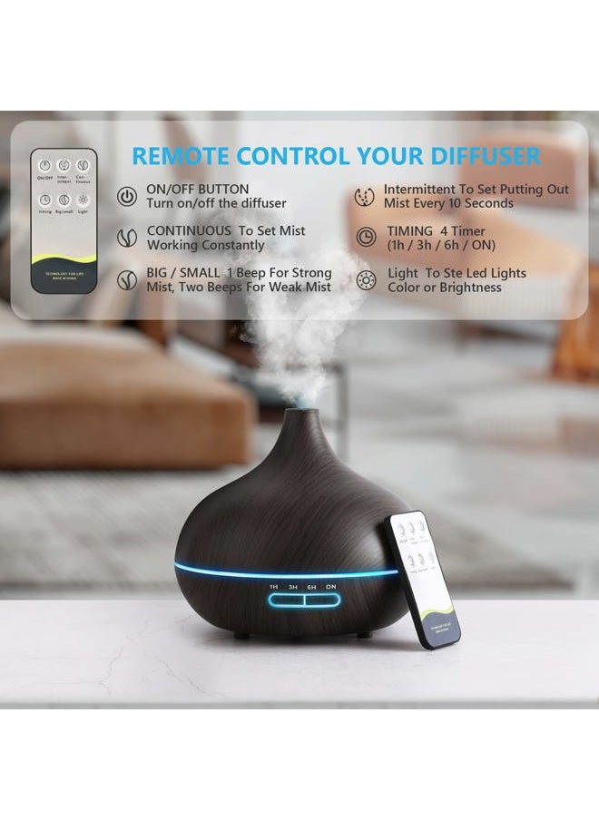 Diffusers for Essential Oils Large Room, 550ml Essential Oil Diffusers with Remote Control, Ultrasonic Oil Diffuser with Timer, 7 Colors Light for Bedroom