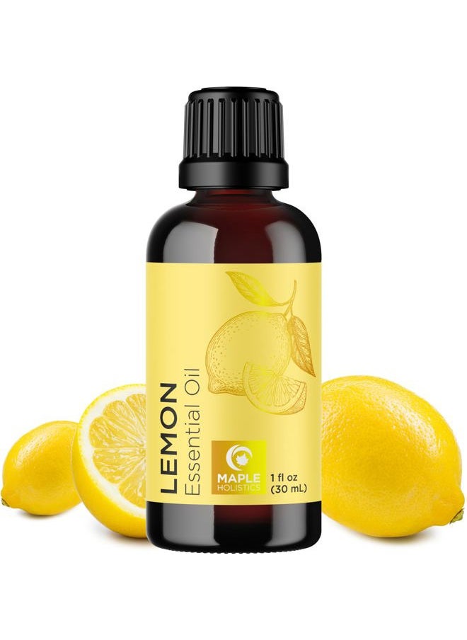 Pure Lemon Essential Oil - Invigorating Lemon Oil for Diffuser Aromatherapy Cleaning & Beauty DIYs for Hair Skin & Nails - Premium Grade Vegan Non-GMO in Glass Bottle for Aromatherapy & Wellness