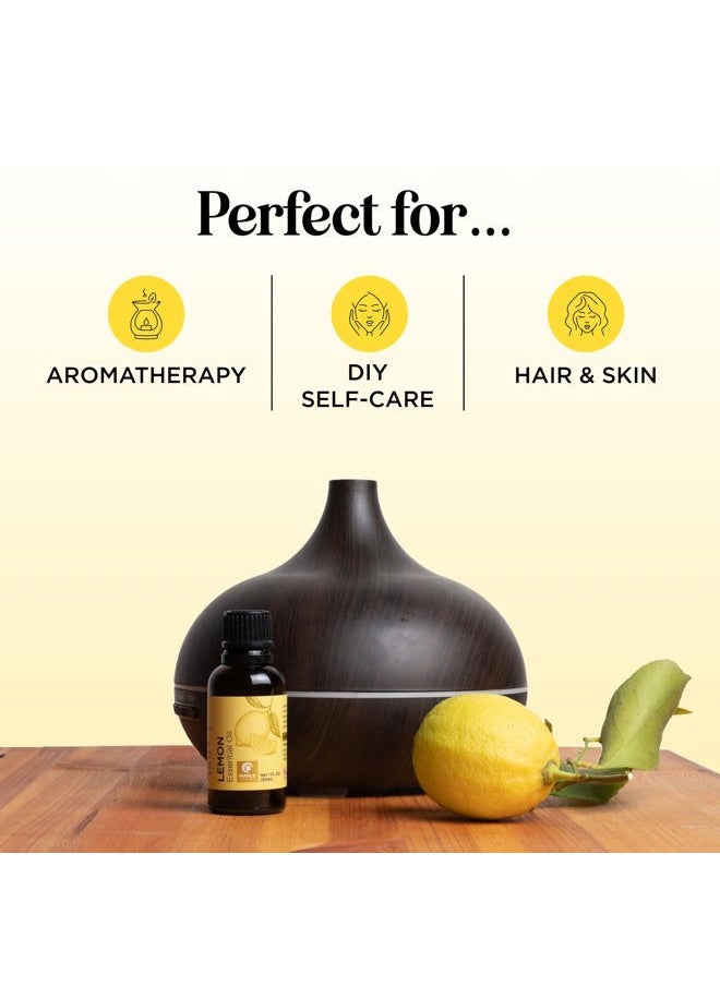 Pure Lemon Essential Oil - Invigorating Lemon Oil for Diffuser Aromatherapy Cleaning & Beauty DIYs for Hair Skin & Nails - Premium Grade Vegan Non-GMO in Glass Bottle for Aromatherapy & Wellness