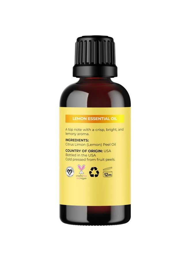 Pure Lemon Essential Oil - Invigorating Lemon Oil for Diffuser Aromatherapy Cleaning & Beauty DIYs for Hair Skin & Nails - Premium Grade Vegan Non-GMO in Glass Bottle for Aromatherapy & Wellness