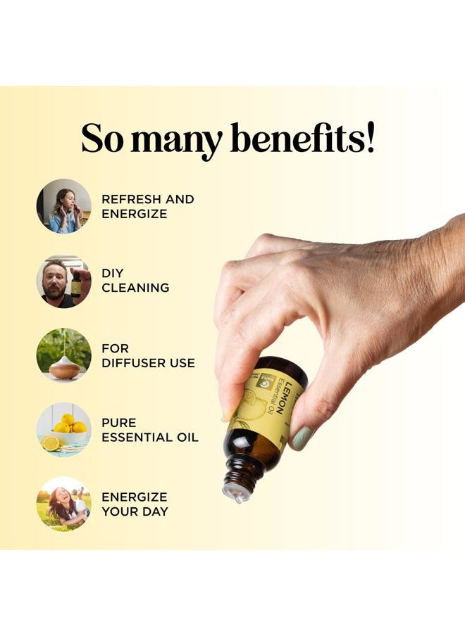 Pure Lemon Essential Oil - Invigorating Lemon Oil for Diffuser Aromatherapy Cleaning & Beauty DIYs for Hair Skin & Nails - Premium Grade Vegan Non-GMO in Glass Bottle for Aromatherapy & Wellness