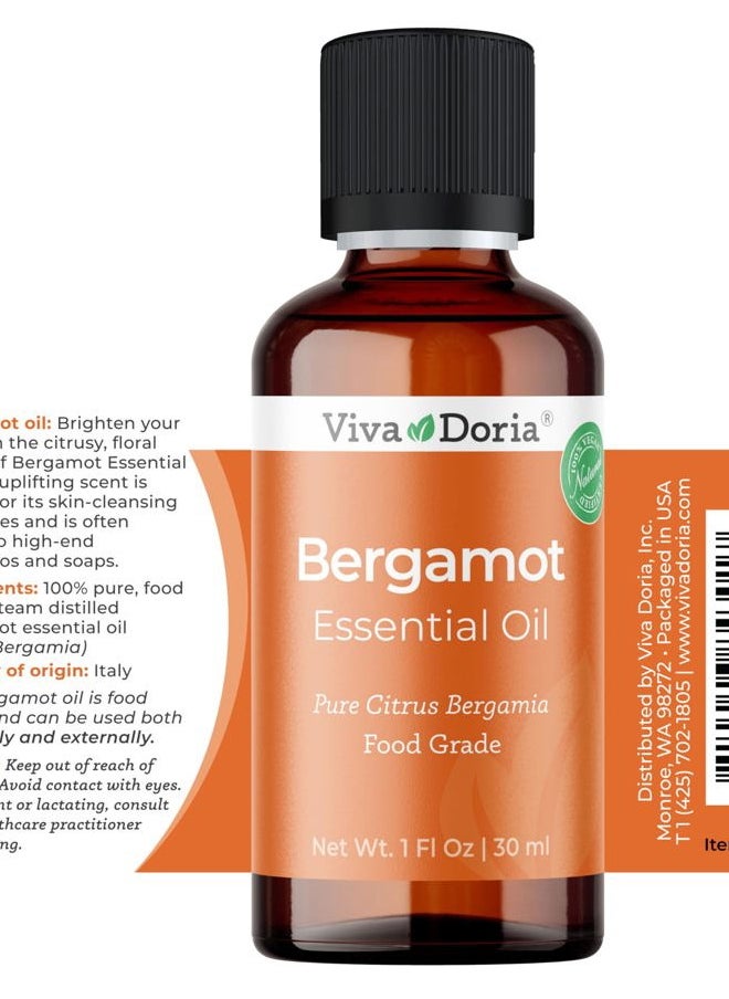 100% Pure Bergamot Essential Oil, Undiluted, Food Grade, Italian Bergamot Oil, 1 Fluid Ounce (30 mL) Natural Aromatherapy Oil