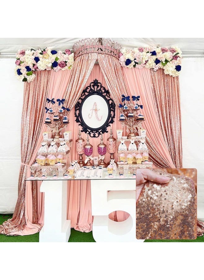 Backdrop Curtain Drapes 2 Panels Rose Gold Party Sequin Background 2FT x 8FT Wedding Ceremony Birthday Decorations Shimmer Fabric