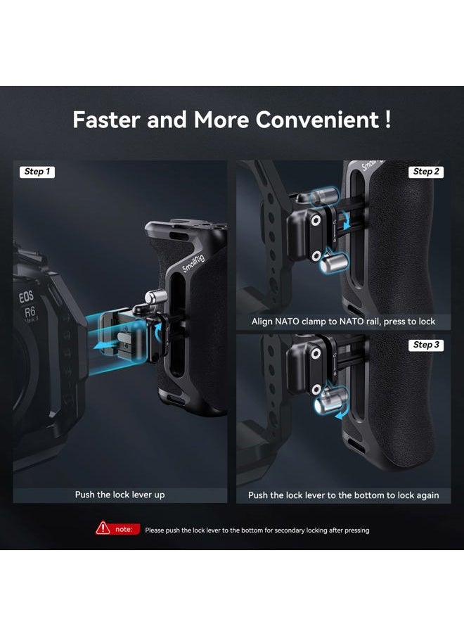 SmallRig Snap-On NATO Side Handle, Quick Lock Design, Up/Down Adjustable, Built-in Cold Shoe Mount, 1/4''-20 Thread Hole, Wrist Strap Hole - 4017