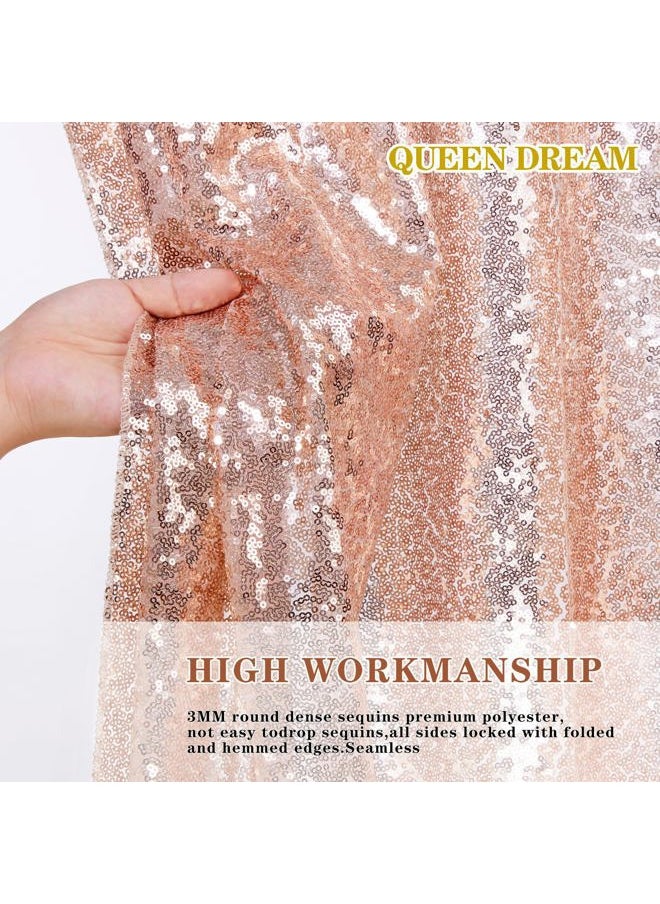 Rose Gold Sequin Backdrop Curtains Panels 4 Pieces 2FTx8FT Wedding Backdrop for Bridal Shower Brithday Party Decor