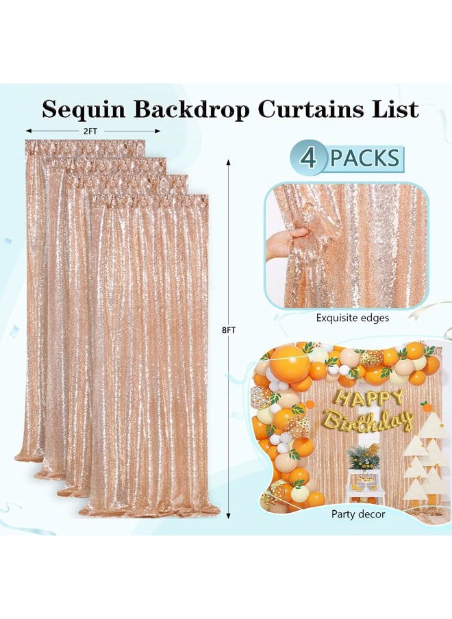 Rose Gold Sequin Backdrop Curtains Panels 4 Pieces 2FTx8FT Wedding Backdrop for Bridal Shower Brithday Party Decor