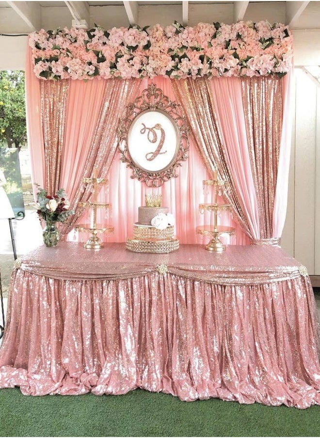 Rose Gold Sequin Backdrop Curtains Panels 4 Pieces 2FTx8FT Wedding Backdrop for Bridal Shower Brithday Party Decor