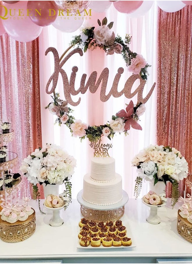 Rose Gold Sequin Backdrop Curtains Panels 4 Pieces 2FTx8FT Wedding Backdrop for Bridal Shower Brithday Party Decor