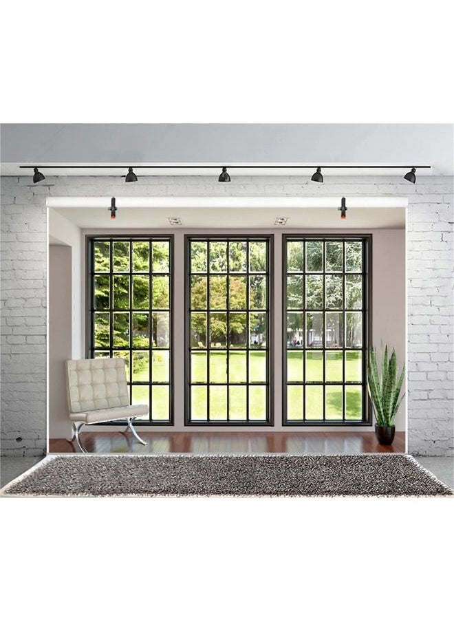 7x5ft Business Office French Sash Window Backdrop Living Room Sofa Plant Photography Background Interior Casement Work at Home Modern Flat Furniture Apartment Decoration Residence Villa Props