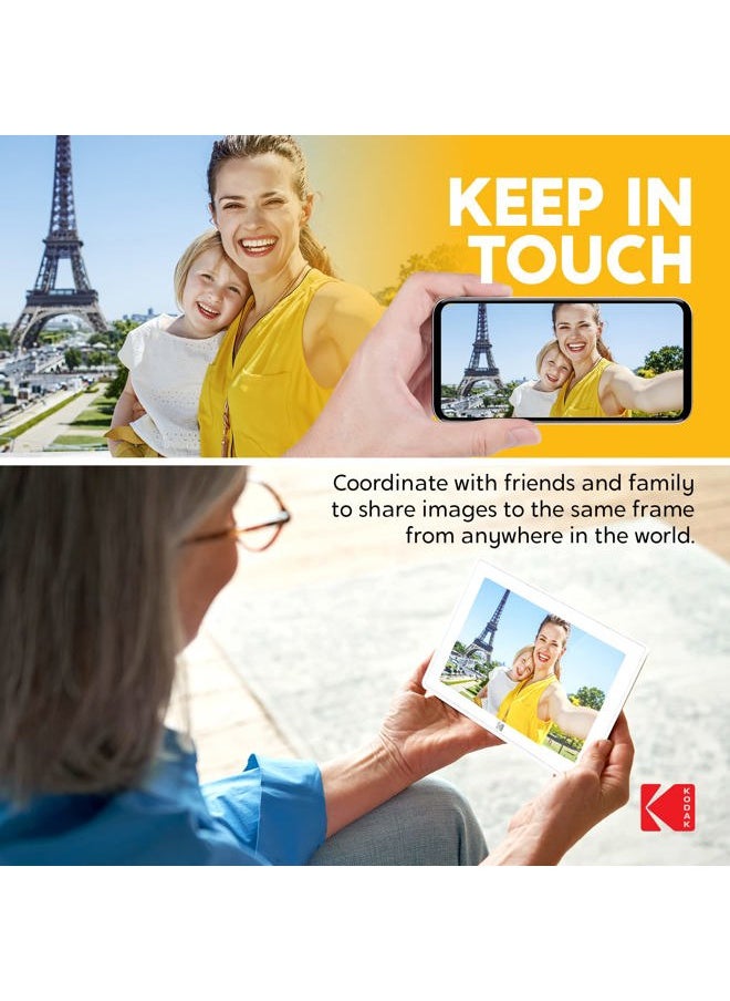 Kodak 10-Inch Touch Screen Digital Picture Frame, Wi-Fi Enabled with 16GB of Internal Memory, HD Photo Display and Music/Video Support Plus Clock, Calendar, Weather and Location Updates - Whilte