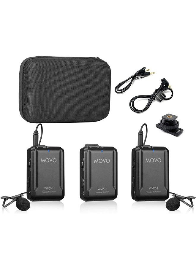 WMX-1-DUO 2.4GHz Dual Wireless Lavalier Microphone System, Compatible with DSLR Cameras, Camcorders, iPhone, Android Smartphones, and Tablets, 200ft Audio Range, Great for Teaching Tutorials