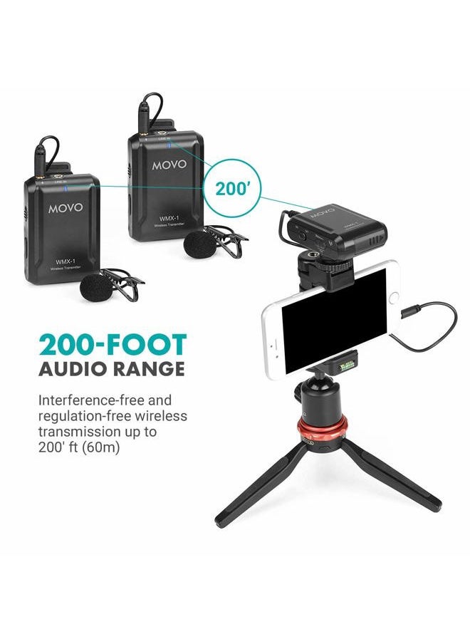 WMX-1-DUO 2.4GHz Dual Wireless Lavalier Microphone System, Compatible with DSLR Cameras, Camcorders, iPhone, Android Smartphones, and Tablets, 200ft Audio Range, Great for Teaching Tutorials