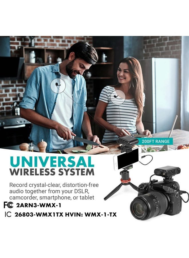 WMX-1-DUO 2.4GHz Dual Wireless Lavalier Microphone System, Compatible with DSLR Cameras, Camcorders, iPhone, Android Smartphones, and Tablets, 200ft Audio Range, Great for Teaching Tutorials