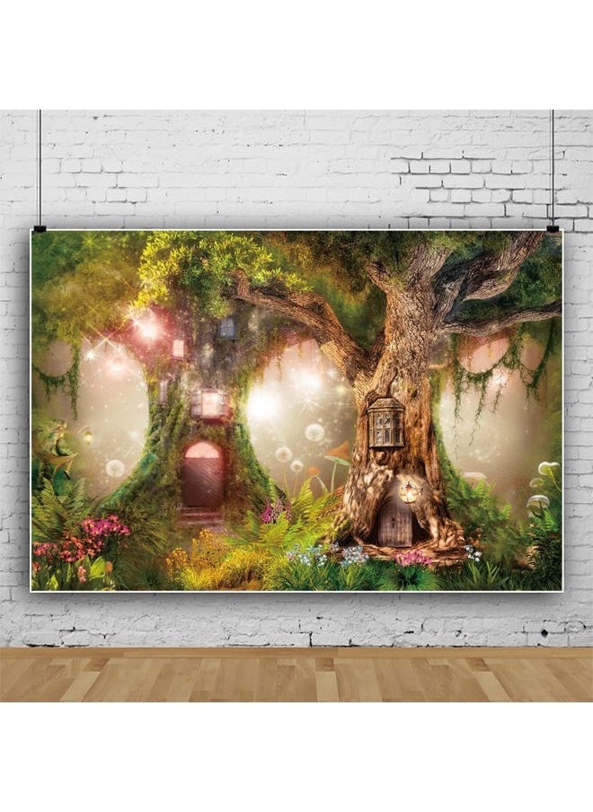 10x6.5FT Enchanted Garden Backdrop Magic Tree House Fairy Tale Wonderland Woodland Background Wedding Baby Shower Birthday Party Banner Cake Smash Decorations Studio Portrait Photobooth Prop