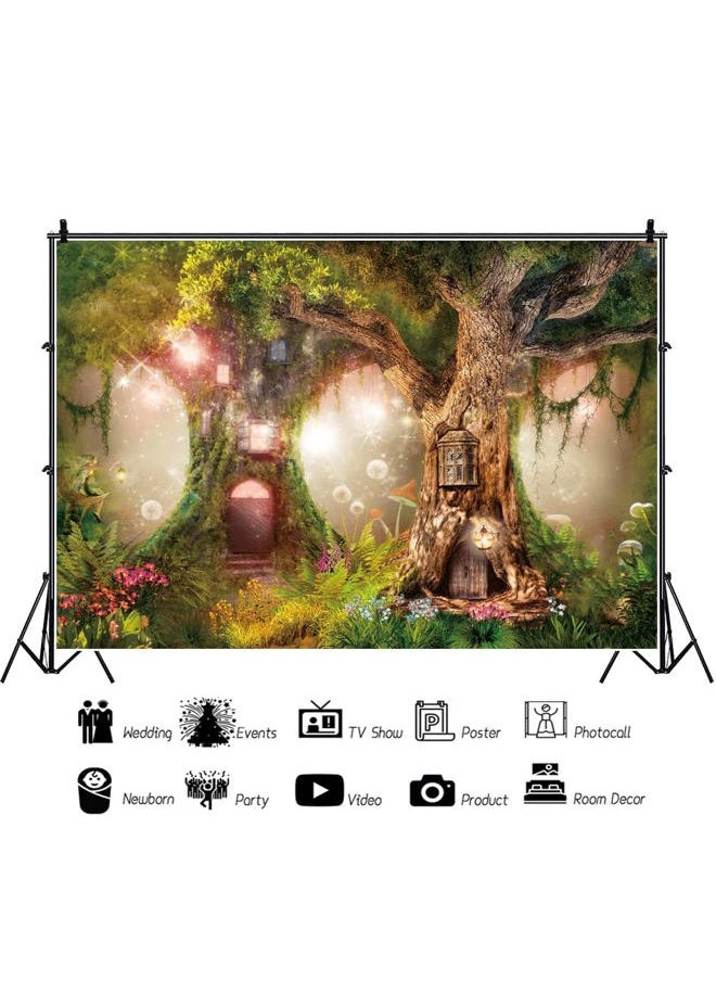 10x6.5FT Enchanted Garden Backdrop Magic Tree House Fairy Tale Wonderland Woodland Background Wedding Baby Shower Birthday Party Banner Cake Smash Decorations Studio Portrait Photobooth Prop