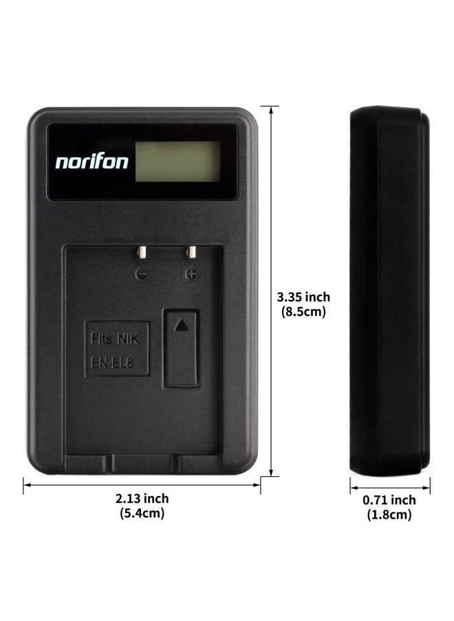 EN-EL8 LCD USB Charger for Nikon Coolpix S52c, P1, P2, S1, S2, S3, S5, S50, S50c, S51, S51c, S52, S6, S7, S7c, S8, S9 Camera and More, Black