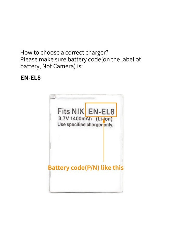 EN-EL8 LCD USB Charger for Nikon Coolpix S52c, P1, P2, S1, S2, S3, S5, S50, S50c, S51, S51c, S52, S6, S7, S7c, S8, S9 Camera and More, Black