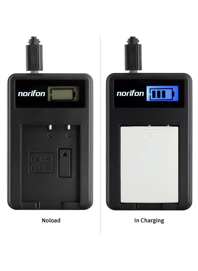 EN-EL8 LCD USB Charger for Nikon Coolpix S52c, P1, P2, S1, S2, S3, S5, S50, S50c, S51, S51c, S52, S6, S7, S7c, S8, S9 Camera and More, Black