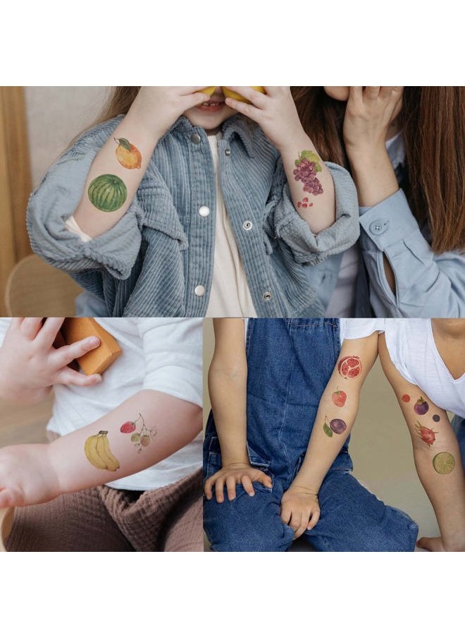 Everjoy Realistic Temporary Tattoos - 41 Designs, 20 Pcs, Waterproof Watercolor Fruits Tattoos for Kids