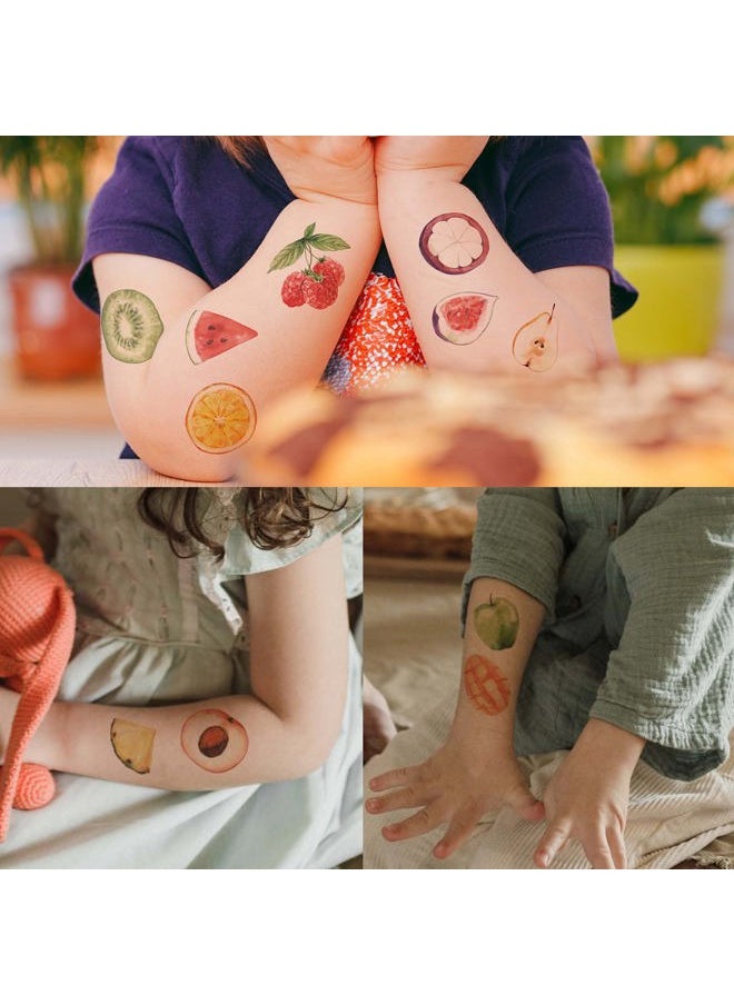 Everjoy Realistic Temporary Tattoos - 41 Designs, 20 Pcs, Waterproof Watercolor Fruits Tattoos for Kids