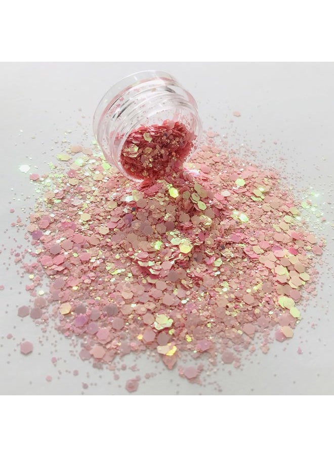 15 Grams/jar -Pink Changeable Chunky Mixes Sequins Glitter - Festival Rave Beauty Makeup Face Body Nail Art Tumbler Decoration PCM60