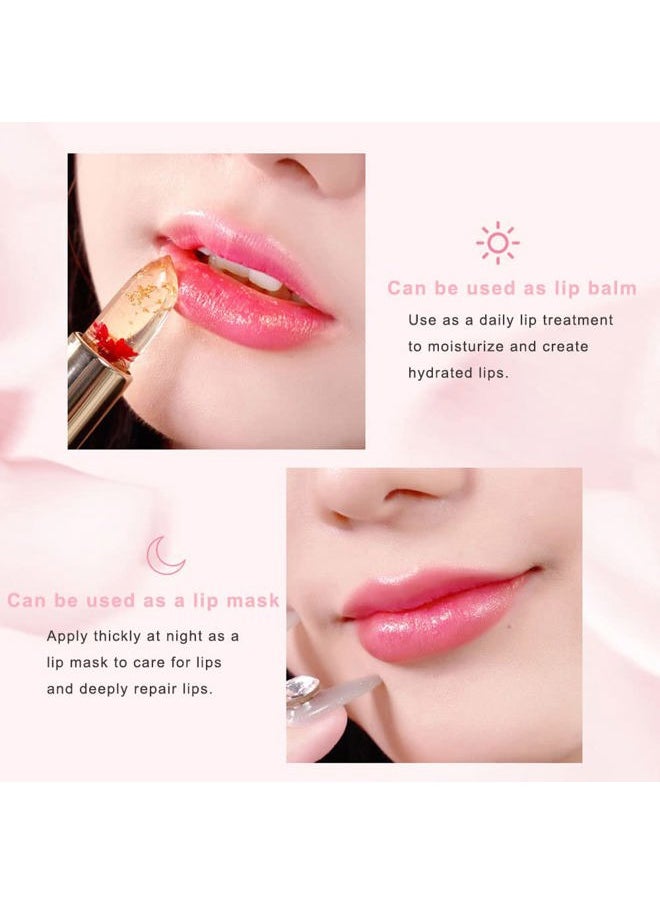 Crystal Flower PH Lip Balm Color Changing Magic Lipstick Jelly Flower Luxury Lip Balm Mood Lipstick Color Changing Long Lasting Nutritious Lip Gloss Clear Lipstick