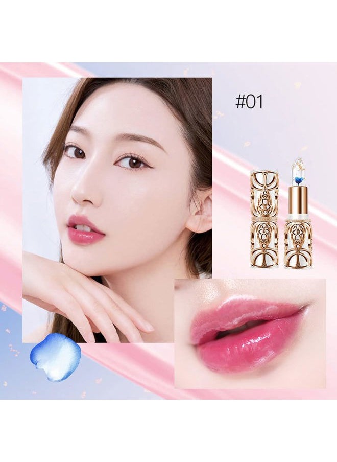 Crystal Flower PH Lip Balm Color Changing Magic Lipstick Jelly Flower Luxury Lip Balm Mood Lipstick Color Changing Long Lasting Nutritious Lip Gloss Clear Lipstick