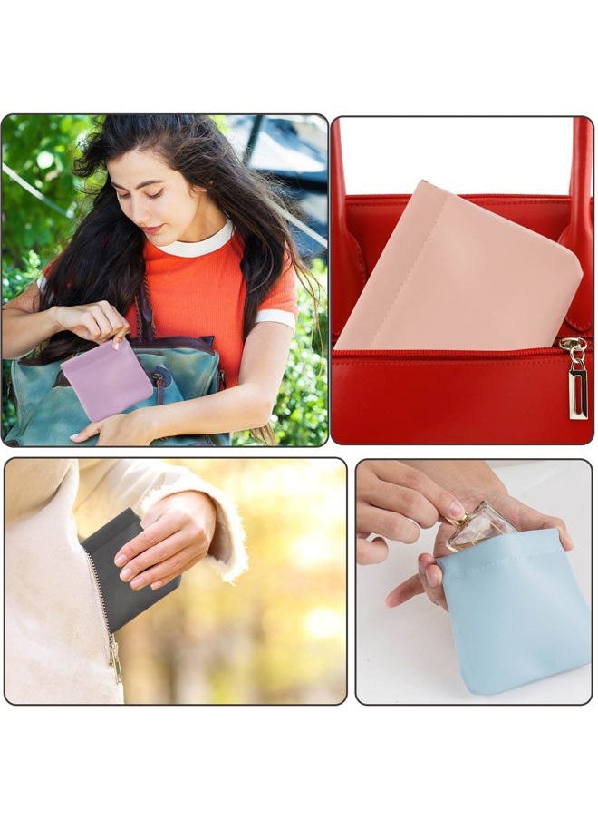 4pcs Lambskin Pocket Cosmetic Bag, Waterproof Portable No Zipper Self-closing Small Makeup Pouch for Women Mini Travel Storage bag for Cosmetics Headphones Jewelry