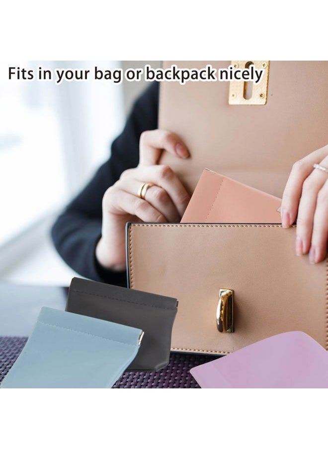 4pcs Lambskin Pocket Cosmetic Bag, Waterproof Portable No Zipper Self-closing Small Makeup Pouch for Women Mini Travel Storage bag for Cosmetics Headphones Jewelry
