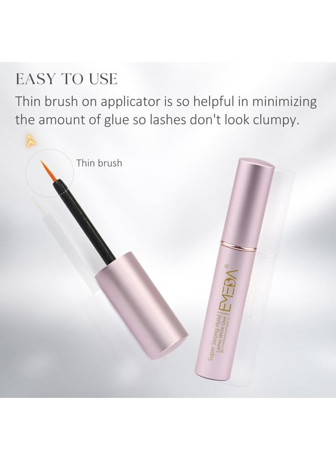 False Eyelash Glue Super Strong Hold 24H Clear Glue Strong Hold Water Proof Formula No Irritation Latex Free Long Lasing Quick Dry Pegamento De Pestaas White Strip Eyelash Adhesive 5ml 0.17oz