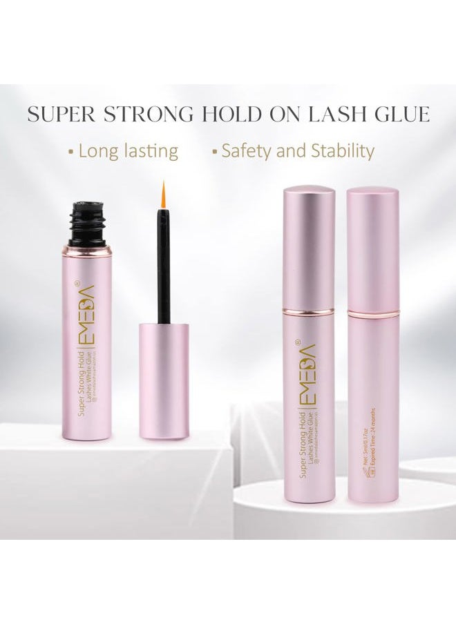 False Eyelash Glue Super Strong Hold 24H Clear Glue Strong Hold Water Proof Formula No Irritation Latex Free Long Lasing Quick Dry Pegamento De Pestaas White Strip Eyelash Adhesive 5ml 0.17oz