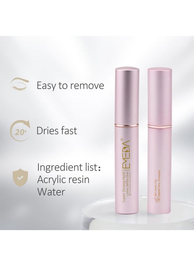 False Eyelash Glue Super Strong Hold 24H Clear Glue Strong Hold Water Proof Formula No Irritation Latex Free Long Lasing Quick Dry Pegamento De Pestaas White Strip Eyelash Adhesive 5ml 0.17oz
