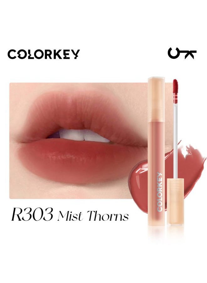 Soft Matte Water Lip Tint, Matte Finishs, Long-Lasting, Moist Fit Without Stickiness, Moisturized, Waterproof, Liquid Lipstick, Nude lip color (R303 Mist Thorns)