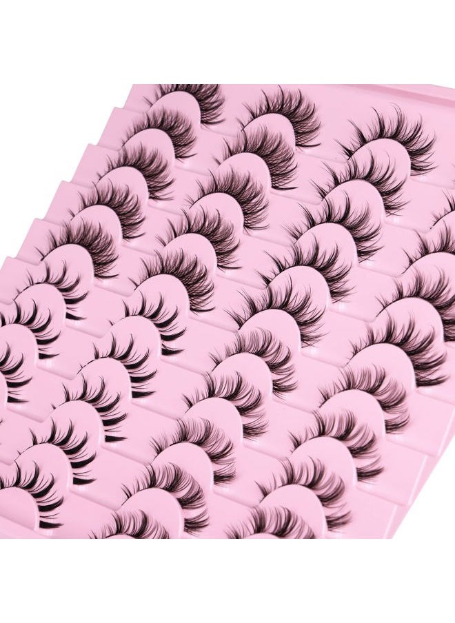 Manga Lashes Natural Look Anime False Eyelashes 20 Pairs Clear Band Individual Wispy Fake Eyelashes Strip Spiky DIY Cluster Lashes Extension C Curl Cat Eye Lashes Pack
