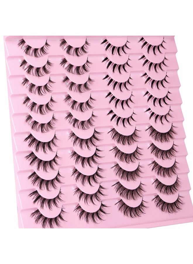Manga Lashes Natural Look Anime False Eyelashes 20 Pairs Clear Band Individual Wispy Fake Eyelashes Strip Spiky DIY Cluster Lashes Extension C Curl Cat Eye Lashes Pack