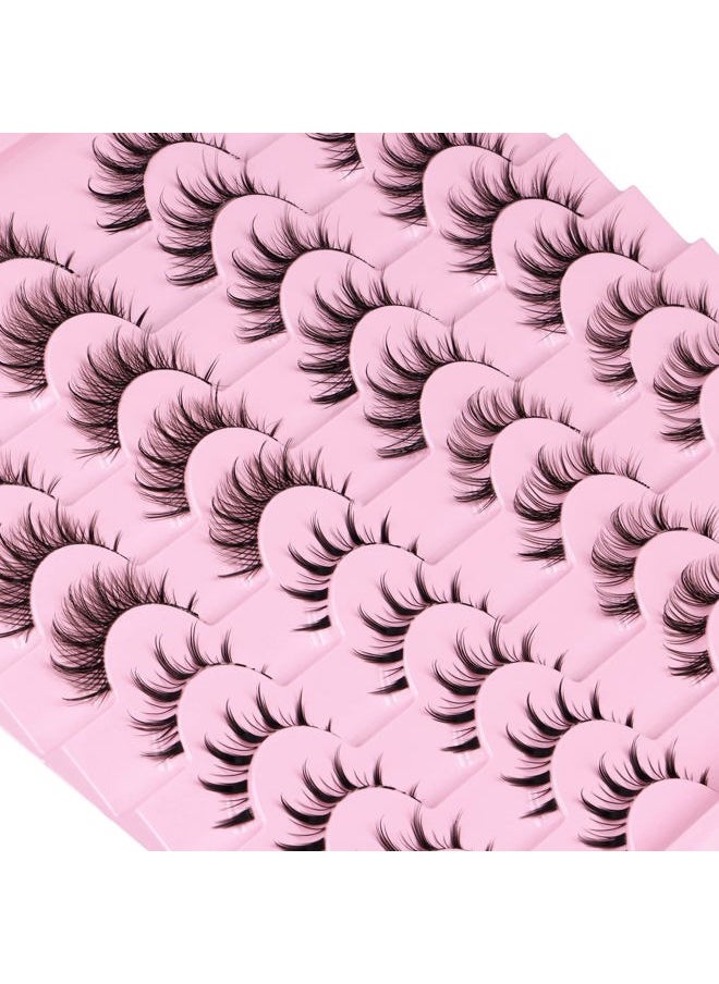 Manga Lashes Natural Look Anime False Eyelashes 20 Pairs Clear Band Individual Wispy Fake Eyelashes Strip Spiky DIY Cluster Lashes Extension C Curl Cat Eye Lashes Pack