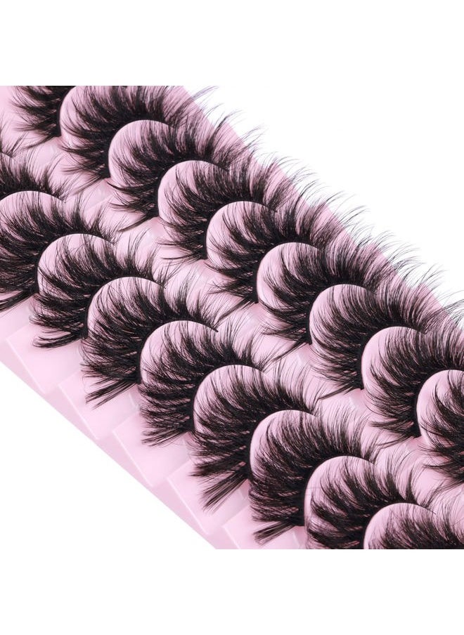 False Eyelashes Fluffy Mink Lashes 20 mm Cat Eye Lashes Long 5D Wispy Dramatic 10 Pairs Pack