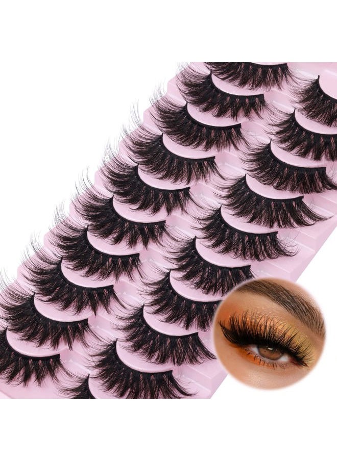 False Eyelashes Fluffy Mink Lashes 20 mm Cat Eye Lashes Long 5D Wispy Dramatic 10 Pairs Pack