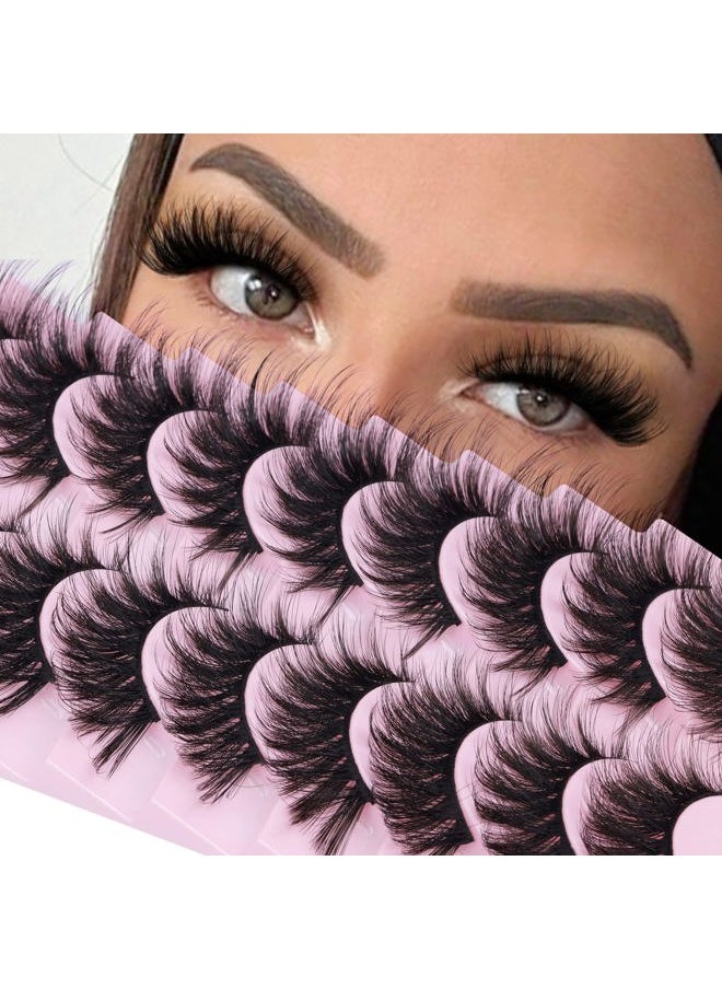 False Eyelashes Fluffy Mink Lashes 20 mm Cat Eye Lashes Long 5D Wispy Dramatic 10 Pairs Pack