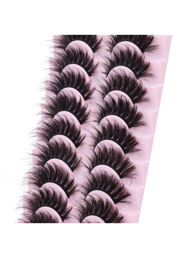 False Eyelashes Fluffy Mink Lashes 20 mm Cat Eye Lashes Long 5D Wispy Dramatic 10 Pairs Pack